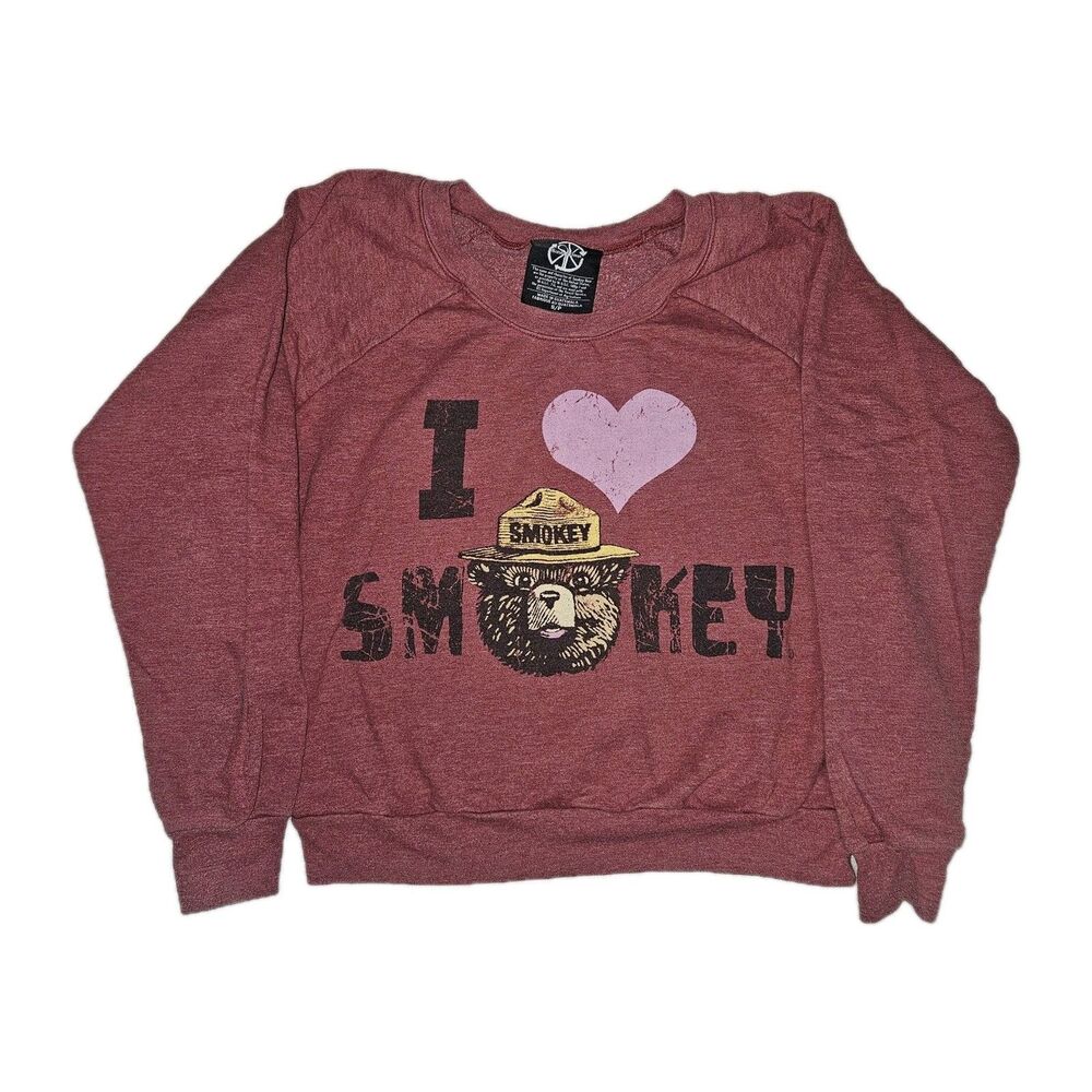 Recycled Karma Women's SIZE S/P 'I Love Smokey the Bear' Sweater Y2k Boxy Crew
